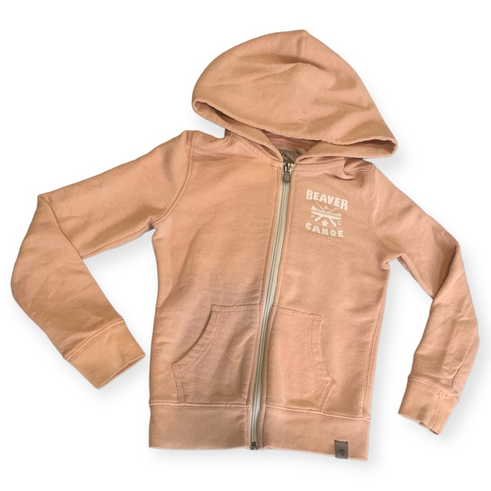 Beaver Canoe, cotton polyester blend, peach/pink hoodie, kids size small